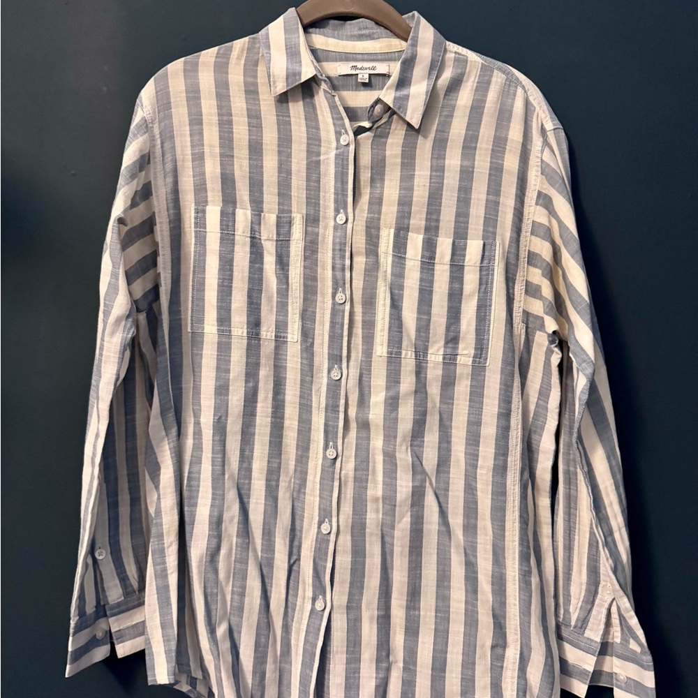 Madewell Blue and White Striped Button-Down Shirt